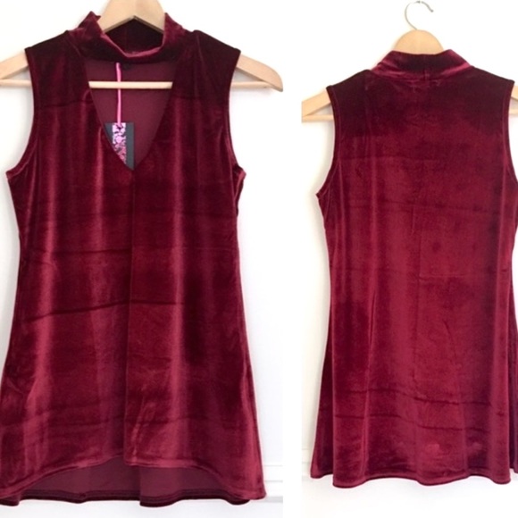 Last 1! Sexy Burgundy Red Velvet Choker Top - Picture 7 of 7